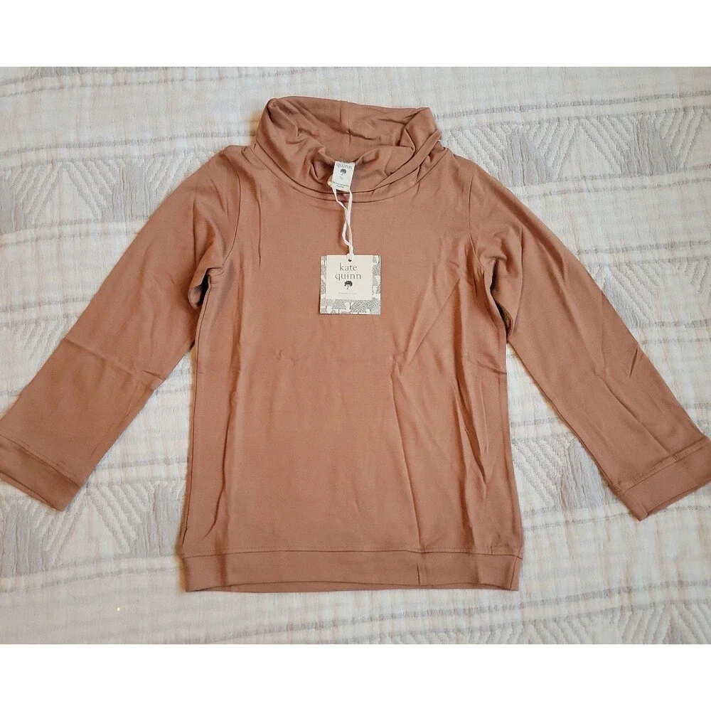 Kate Quinn Bamboo Cowl Neck Top Girls Size 7 NWT Cinnamon Spice Long‎ Sleeve